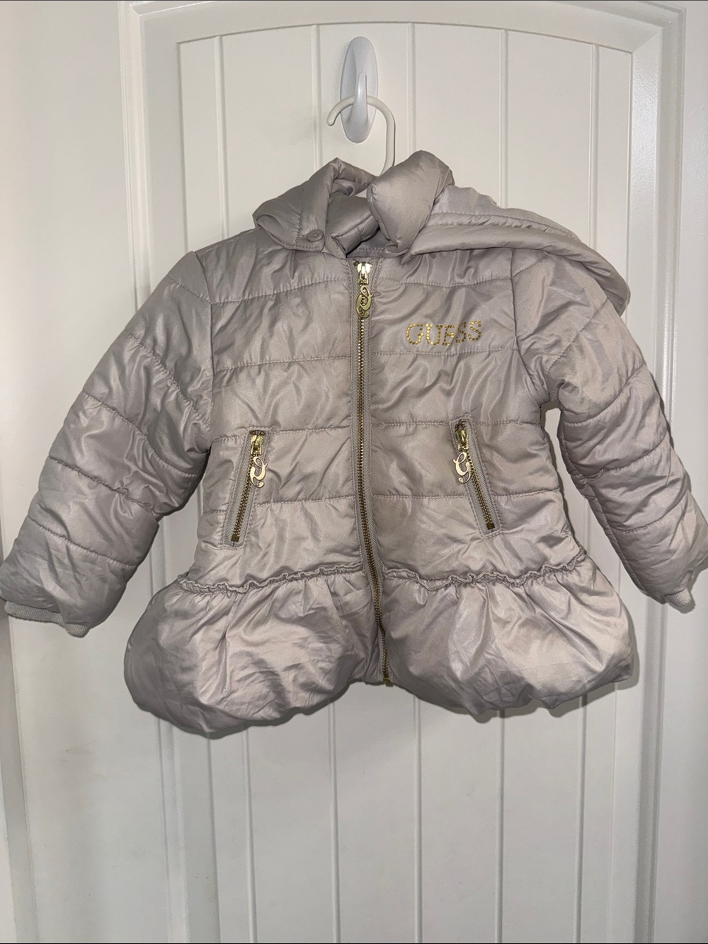 Guess kids Girls Light Quilted Puffer peplum coat with Hood sz 18 mo